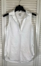 J Crew Re-Imagined Sleeveless 100% Linen Top US Women's XXS White Collared Tunic