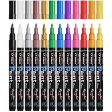 Acrylic Paint Markers Extra Fine Tip - 12 Colors Permanent Markers Acrylic Pa...