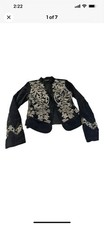 White House Black Market Black Velvet and Gold Metallic Embroidered Jacket