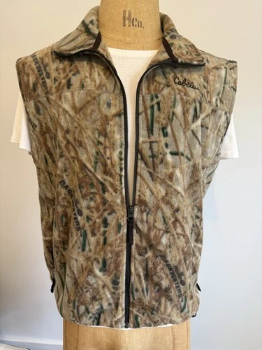 Cabelas Fleece Vest Brown Men's LARGE Camo Full Zip Backwaters Hunting - product listing photo