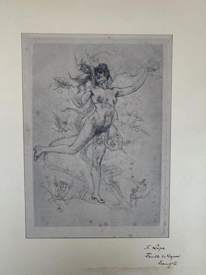 Gravure Ancienne Eau Forte Félicien Rops (1833-1898)  Féerie XIXe Erotique Nu - Photo 3/4