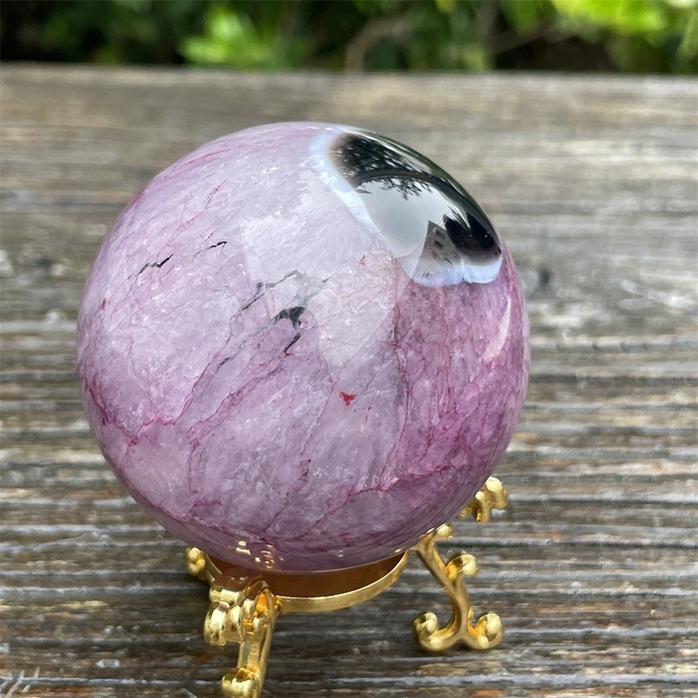 0.6LB 2.3" Black Sardponyx Amethyst Sphere Ball Crystal Quartz Heal Energy Reiki