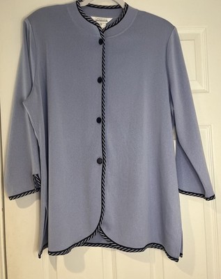 Exclusively Misook Women's Periwinkle Blue Cardigan Jacket Mandarin Collar XL