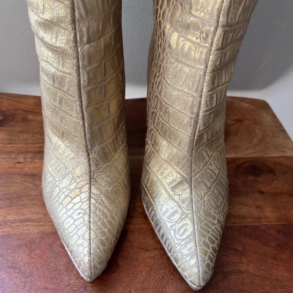 Botas altas Colin Stuart para mujer de cuero dorado de piel de serpiente talla 7,5 hasta la rodilla  Foto 3 de 4