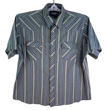 Wrangler Western Striped Pearl Snap Shirt Men s Xl Blue Short Sleeve Cowboy