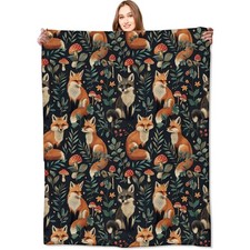 Woodland Fox Blanket Cute Animal Forest Throw Birthday Gifts 50x60 Inch