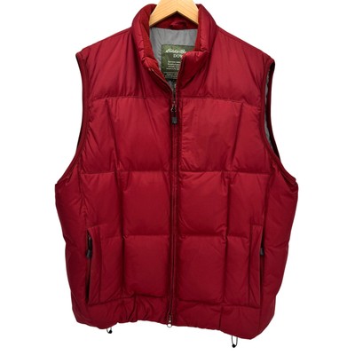 Eddie Bauer Puffer Jacket Mens Large Red Goose Down Vest Full Zip + Pockets
