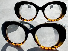 EXAGGERATED Vintage Retro Clear Lens EYE GLASSES Large Round Thick Black Frame