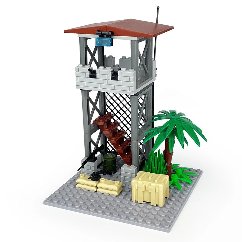 MOC Militarys WW2 Army Defense Tower Watchtowers Building Blocks Set (62 Pcs)
