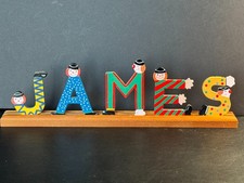 Sevi Hand Painted Colorful Clown Alphabet Letters Spelling JAMES w Holder