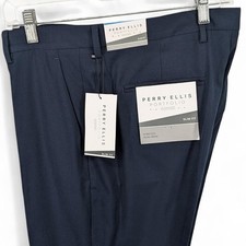 Perry Ellis Portfolio Men's Slim-Fit Non Iron Stretch Dress Pants Navy 36 x 29