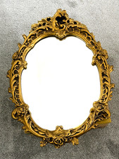 Large Vintage Ornate Oval Wall Mirror Gold Baroque-Style Frame 60cm x 44cm