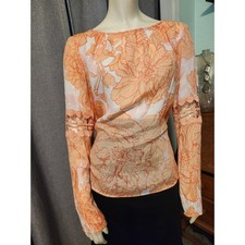 Guess Scoop Back Lace Cut Out  Long Sleeve Coquette Blouse Sz M Orlando Scoop