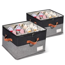 2 Pack Shoe Organizer for Closet, 2 Pack 17"L x 17"W x 12  "H Black and Grey