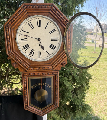 Antique 1911 LARGE New Haven Bank Regulator Wall Clock SEE VIDEO