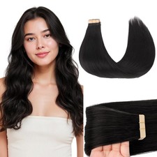 GOO GOO Tape in Hair Extensions Human Hair, 1B Natural black, 22inch 50g 20p...