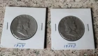 Lot Of 2 1954 & 1954 D Franklin 90% Silver Half Dollars LOOK! 50C