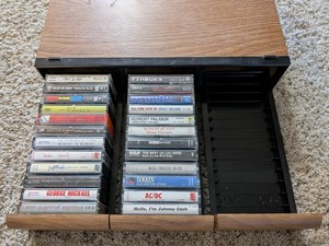 Vintage Cassette Tape Lot  of 24 W/ Wood Storage Case Country Rock Pop TESTED!