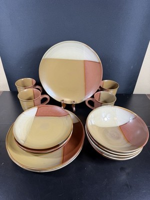 16 Piece Sango Gold Dust Sienna  Plates Bowls Mugs Earthtone Stoneware 5039