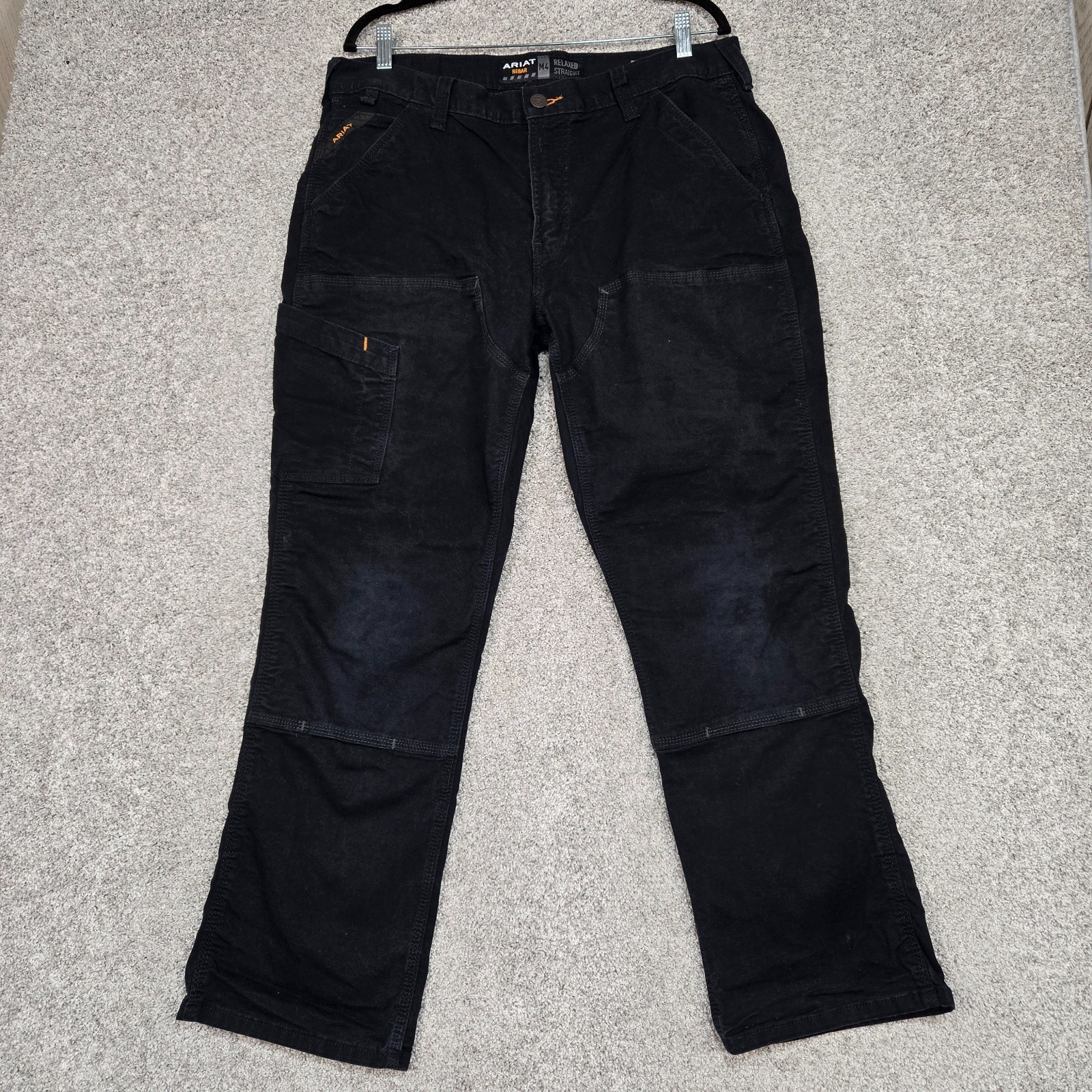 S 35x30 Black Canvas Double Knee Workwear Relax Straight