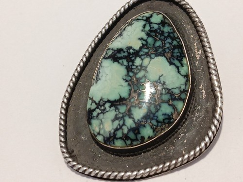 Vintage Sterling Silver Large Turquoise Bolo Tie Slide Only 