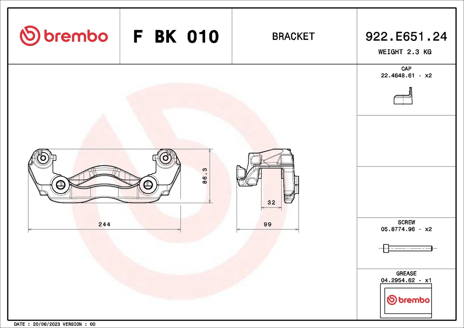 BREMBO Brake caliper bracket set VW,MERCEDES-BENZ F BK 010 A0004207515 Caliper carrier kit - Image 6