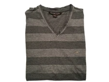 Michael Kors Men's Two-Tone Gray Striped V-Neck S/S Pullover Cotton Shirt Size M