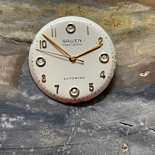 Vintage Gruen Autowind 422 SS pennarelli diamanti lino 27,5 mm quadrante lancette NOS parti - Foto 1 di 4
