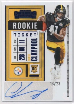 2020 Contenders Chase Claypool Blue Variation Rookie Ticket Auto /23 SP