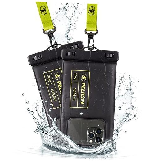 2 Pack IP68 Waterproof Phone Pouch in Black and Hi-Vis Yellow for Marine Use