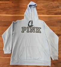 Victoria  s Secret PINK Women  s Small Blue Hoodie Pullover Logo Sweatshirt