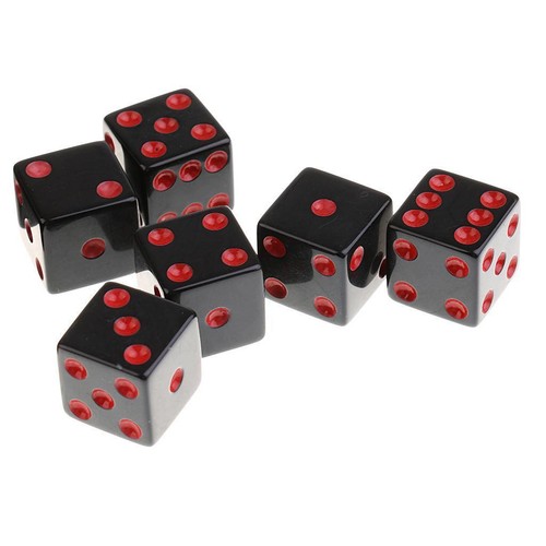 Set of 10 Acrylic Six Sided Square D6 16mm Standard Dice Die Black with Red Pips - Picture 6 of 9