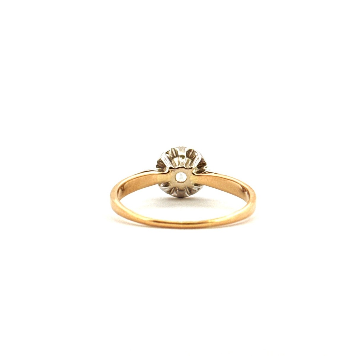 Bague Solitaire Ancienne En Or 18 Carats Bicolore - Diamant Naturel 0,59 Carat, Couleur H - Taille 61 - Occasion Comme Neuve