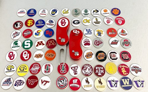 NCAA 2 Prong Switchblade GOLF DIVOT REPAIR TOOL RED + Ballmark CHOOSE TEAM - Picture 1 of 28