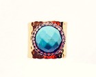 Chevron Howlite Turquoise Ring Hammered Silver Plated Cuff Band Double V Boho — photo 9