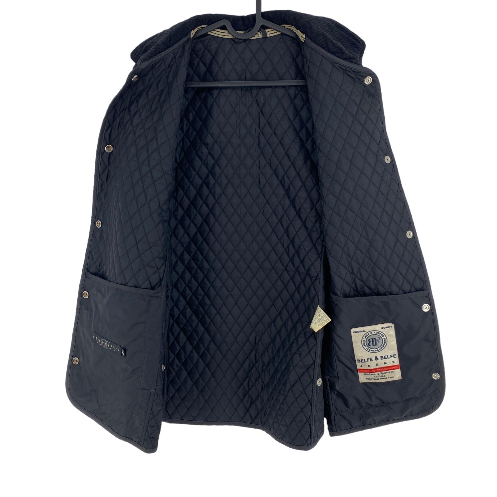 BELFE & BELFE Navy Blue Quilted Jacket Coat Size EU 4… Gem