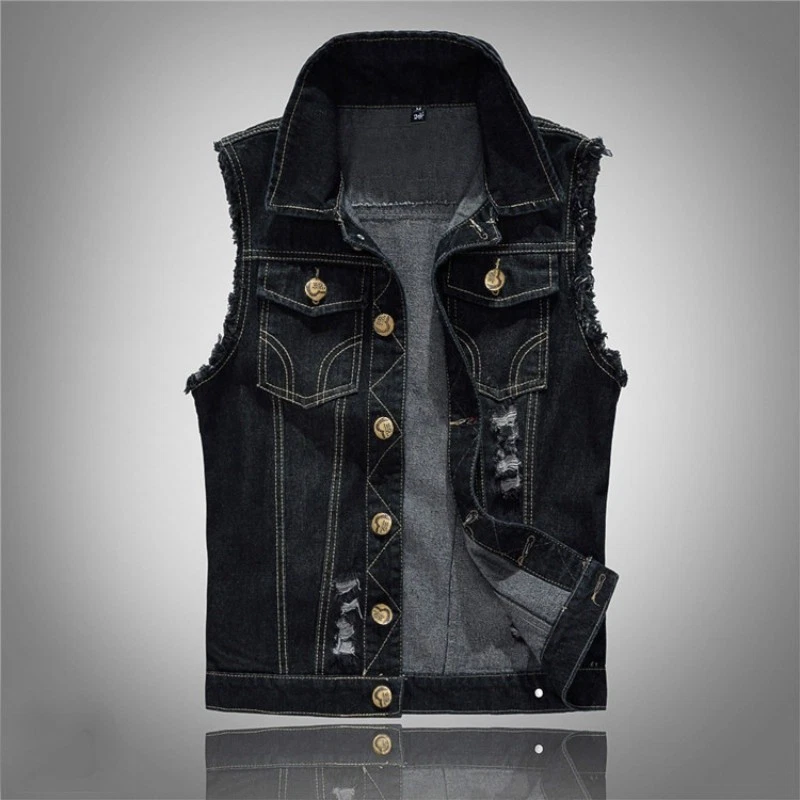 Men Ripped Sleeveless Denim Vest Jacket Retro Jean Slim Waistcoat