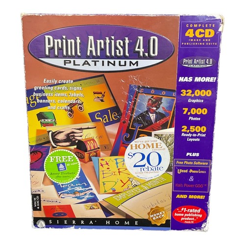 Print Artist 4.0 Platinum 1998 Sierra Home 4 CD Set Windows 95 - Zdjęcie 3 z 4