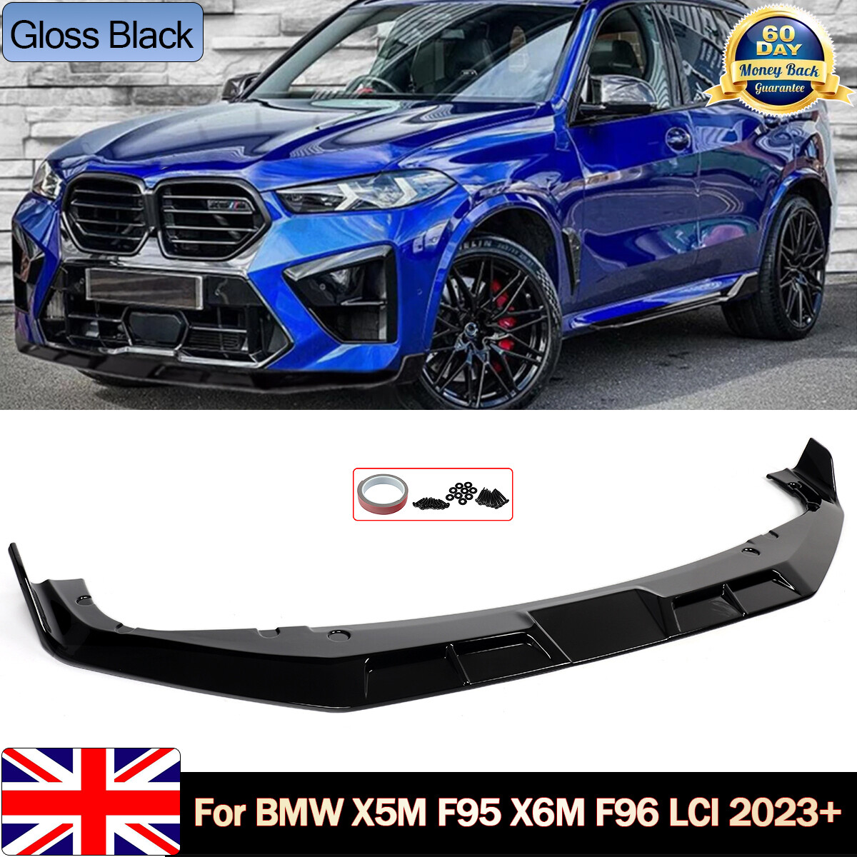 GLOSS BLACK FOR BMW X5M F95 X6M F96 LCI 2023+ FRONT BUMPER SPLITTER SPOILER LIP