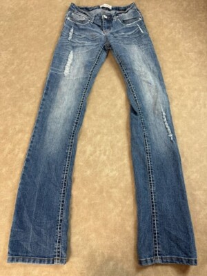 Paco Jeans Womens Y2K Bootcut Denim Low Rise Distressed Sequined Pockets Size 5