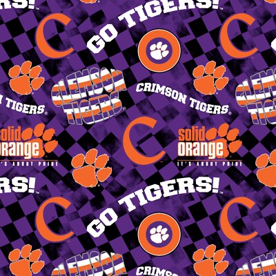 Clemson University Cotton Fabric-Clemson Tigers Check Allover-1370