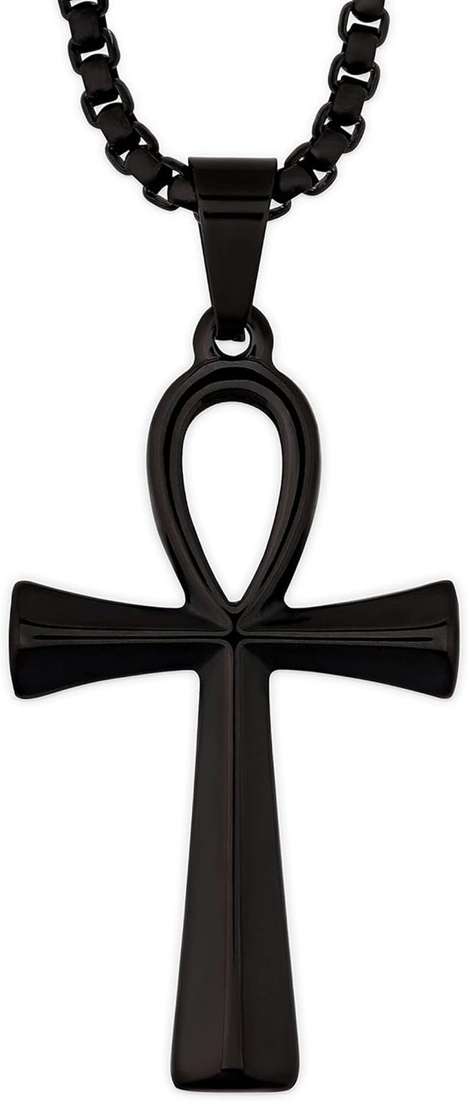Ankh Necklace, Black Plated Stainless Steel Egyptian Symbol of Life Ankh Cross P