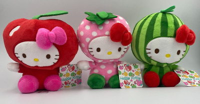 Set of 3 Hello Kitty Plush Toys Fruit Apple Strawberry Watermelon