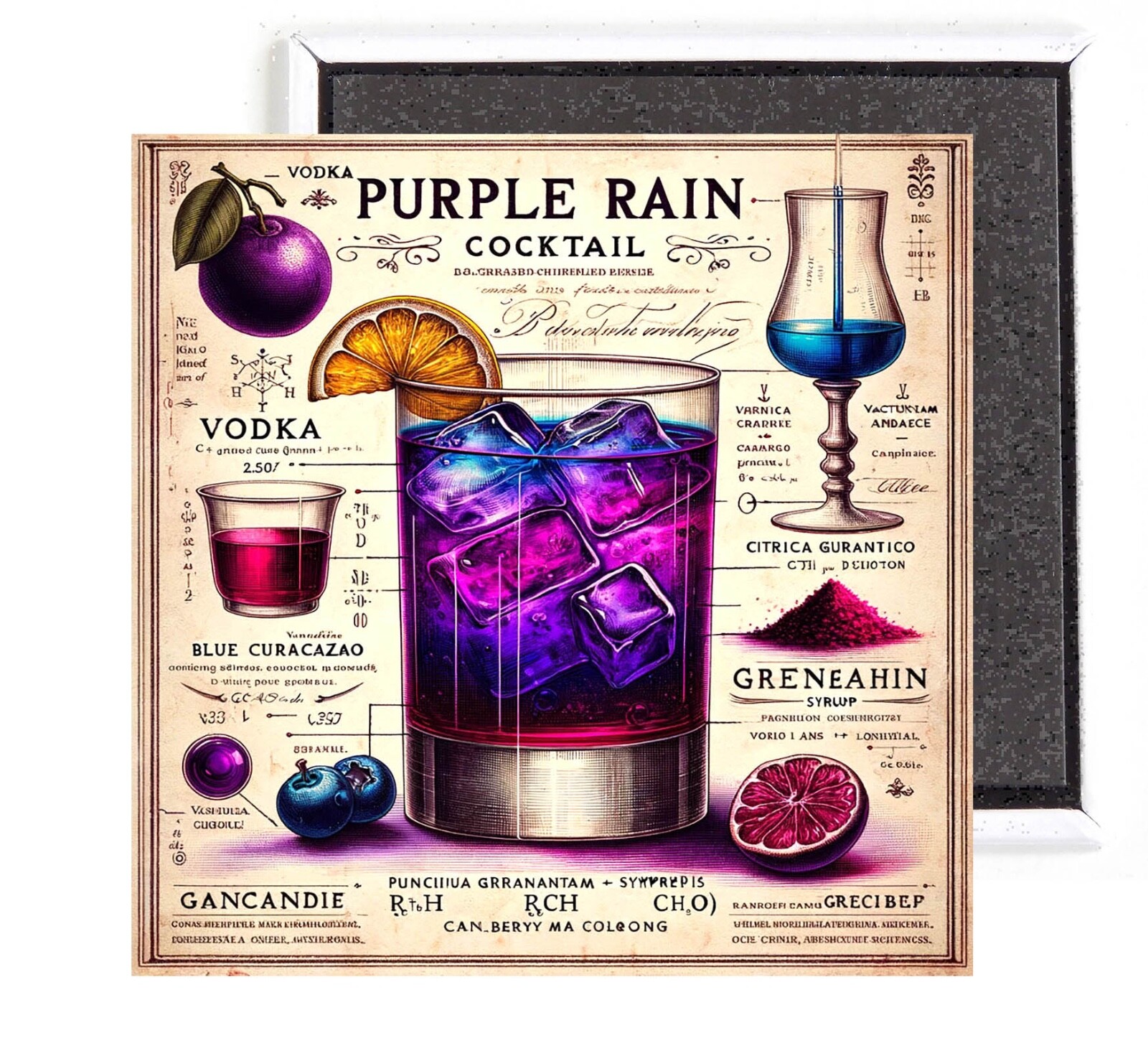 Purple Vodka Cocktail FRIDGE MAGNET sign advertisement