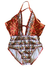 Zaful One Piece Bathing Suit Size S Boho Print Strappy Bra Cups