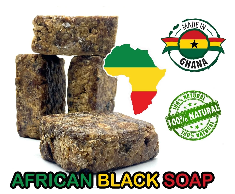3 x 1lb Raw African Black Soap Organic Bar From Ghana Bulk Face Acne Body Wash - Image 2 of 3