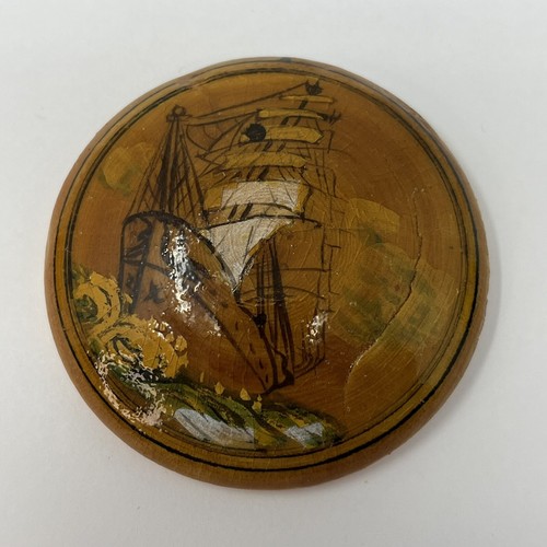 Vintage Tea Ceremony Kogo With Lid Clipper Ship Wood Round Hand Made Japanese - Picture 8 of 17
