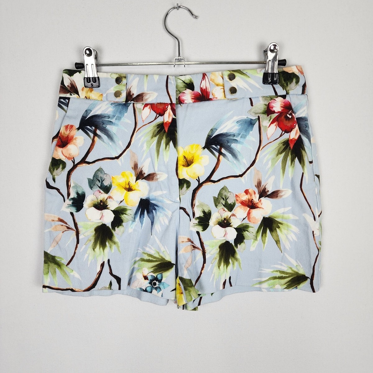 Zara Basic Women's Light Blue Tropical Floral Shorts SIZE SMALL