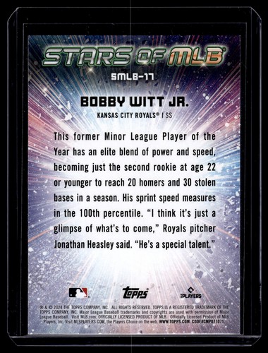 2024 Topps Series 1 Bobby Witt Jr. Stars of MLB #SMLB-17 Kansas City Royals - Picture 2 of 2