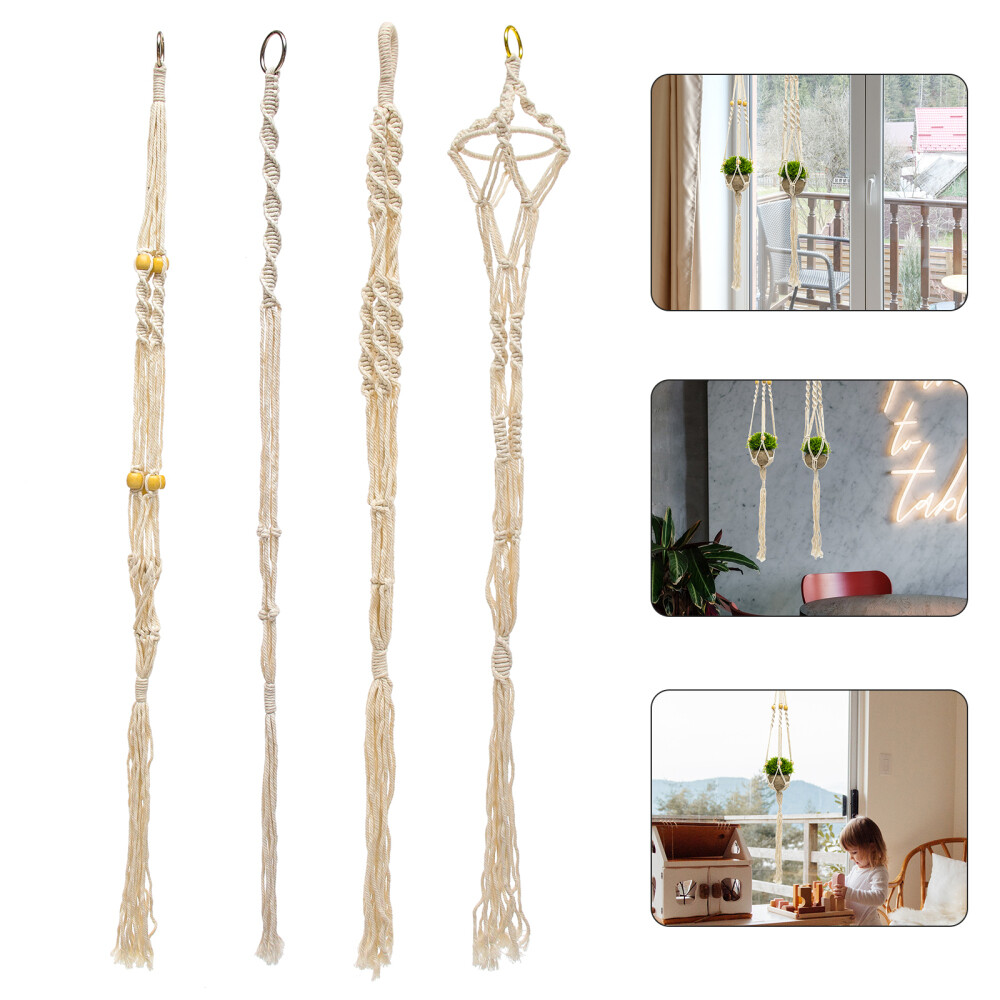 4 Pcs Hanging Basket Net Bag Bohemian Style Plant Hanger Indoor Planter